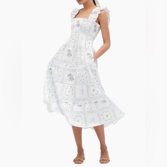 100% Cotton Hill House Home Ellie Nap Dress midi white floral cottagecore M - Picture 2 of 7